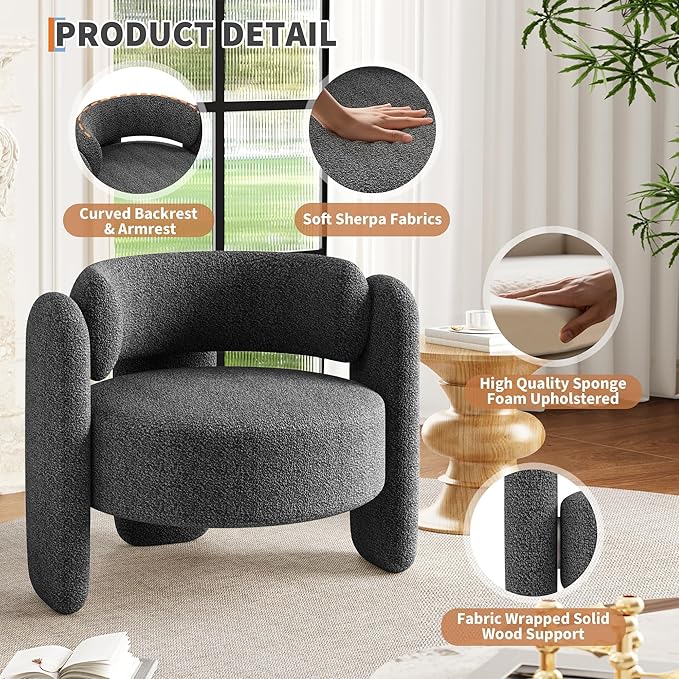 Modern Chenille Accent Armchair， Mid-Century Upholstery, Round Corners - Image 7