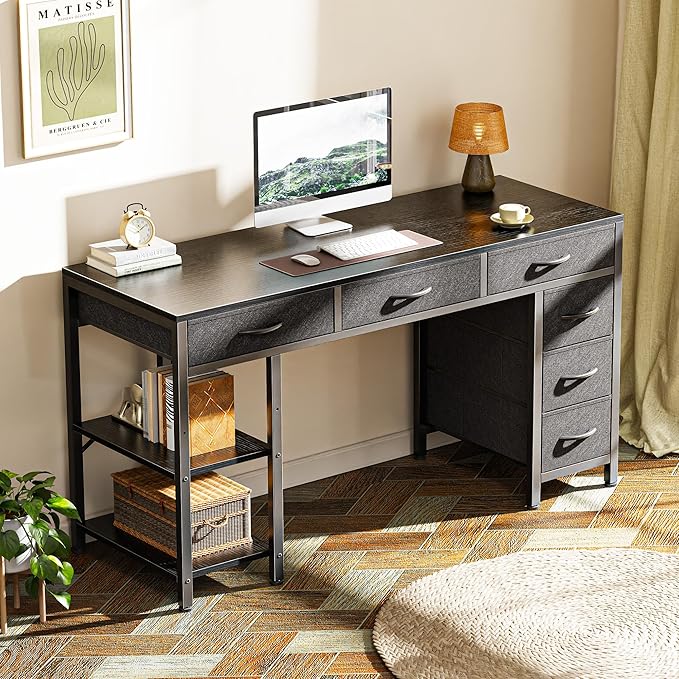 Huuger Computer Desk with 6 Drawers, 47 Inch Office Desk with Shelves, - Image 2