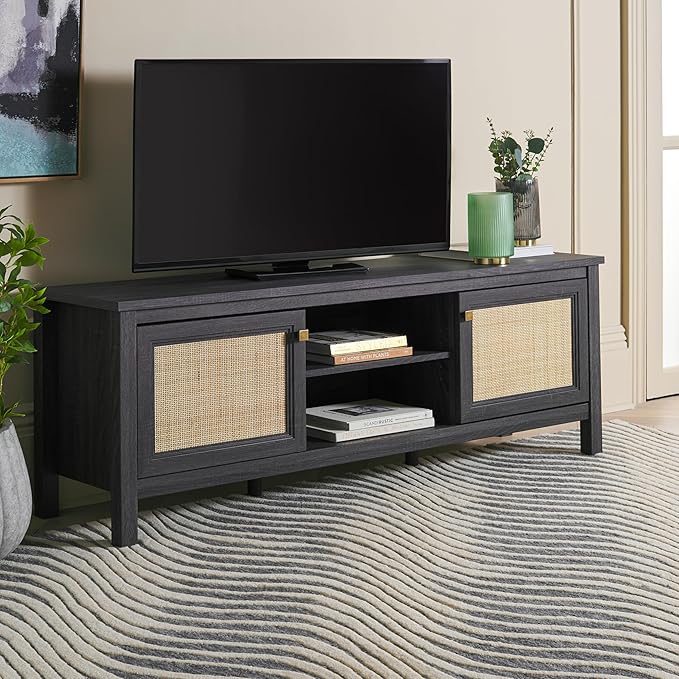 SAFAVIEH Evane TV Stand for up to 65" Flatscreen – Distressed Black & Natural by SAFAVIEH