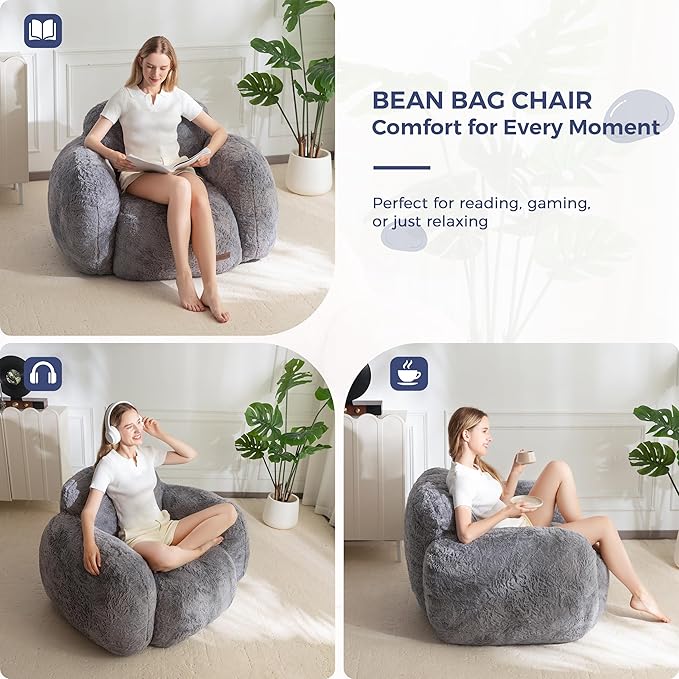 MAXYOYO Bean Bag Chair, Comfy Pebble Shaped Single Bean Bag Sofa - Image 4