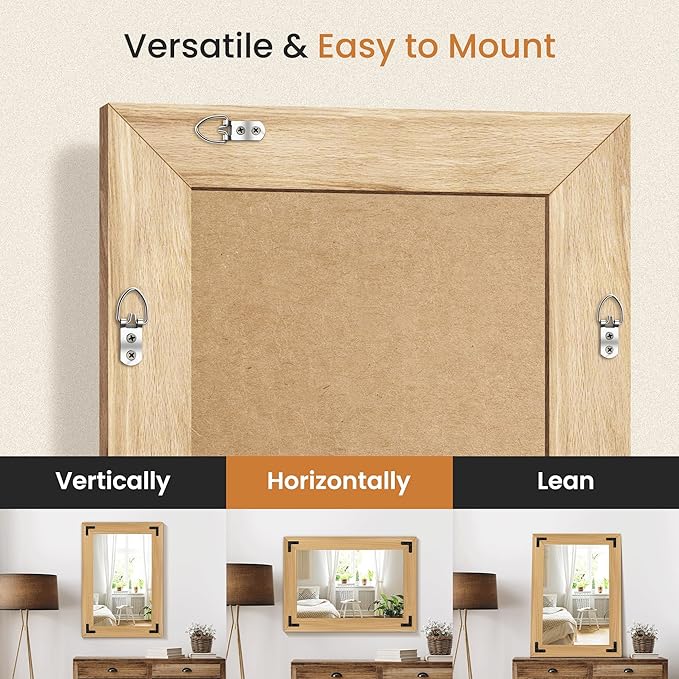 Bathroom Mirror for Wall with Wooden Frame, Bedroom Decor, Vertical or - Image 4