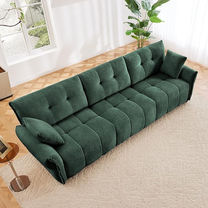 Modern Chenille Fabric 3-Seat Sofa w/ 2 Pillows, Premium Upholstery Living Room - Image 3