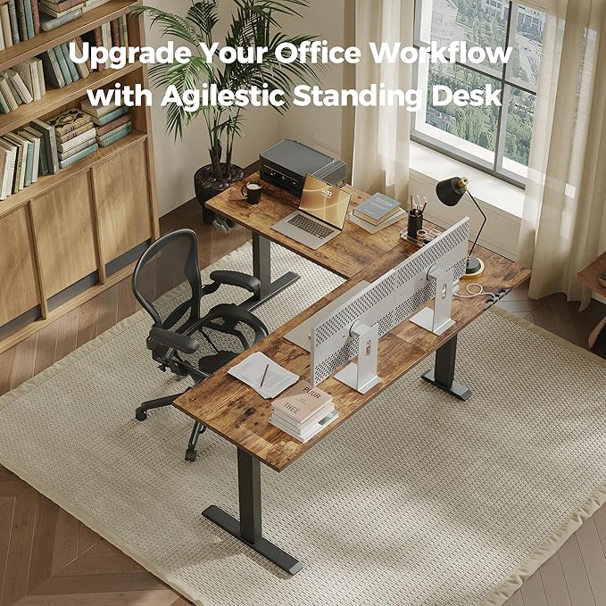 Agilestic 63 x 55 Inch L Shaped Standing Desk Adjustable Height, Corner - Image 3