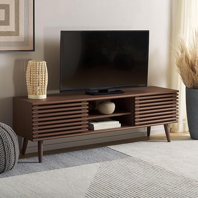 SAFAVIEH Averi TV Stand for up to 65" Flatscreen – Dark Walnut, 2 Sliding Doors by SAFAVIEH
