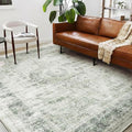 Washable Area Rug 8'x10' Floral Green Retro Boho Design Non-Shedding Non-Slip by CHAMPLANT