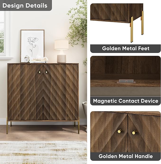Smuxee Walnut Sideboard Cabinet, Freestanding Buffet Cabinet - Image 5