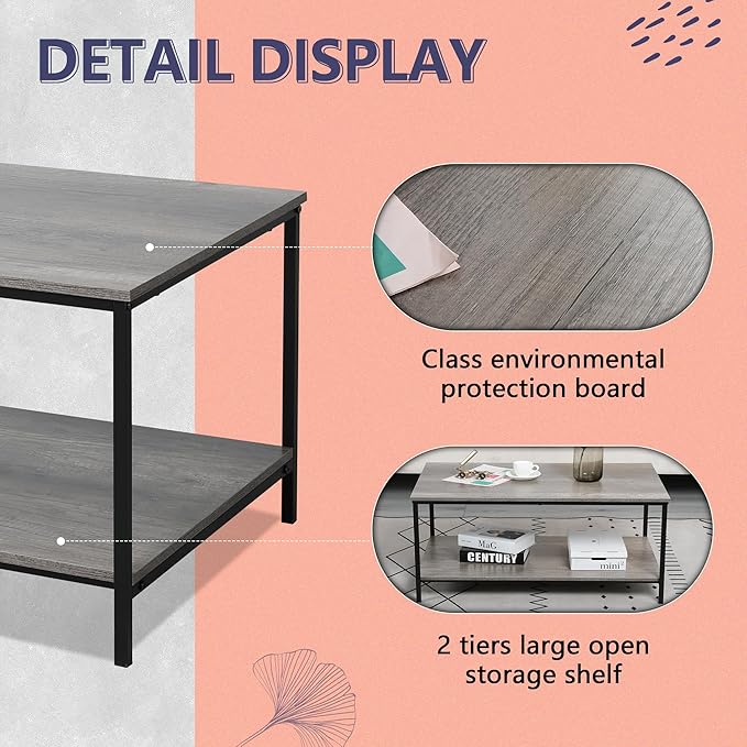 SENIG 2-Tier Coffee Table with Storage Shelf - Image 5