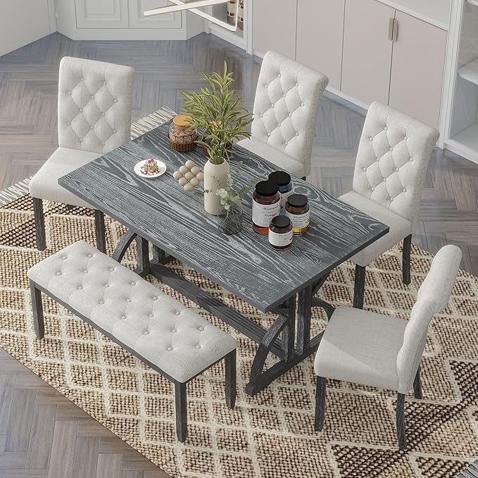 SogesPower 6-Piece Dining Table Set, Rectangular Farmhouse Kitchen Dining Table - Image 7