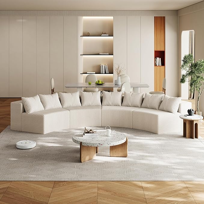 KEIKI Corduroy Curved Sectional Sofa, 4 Seater Symmetrical Modular Semi by Unknown