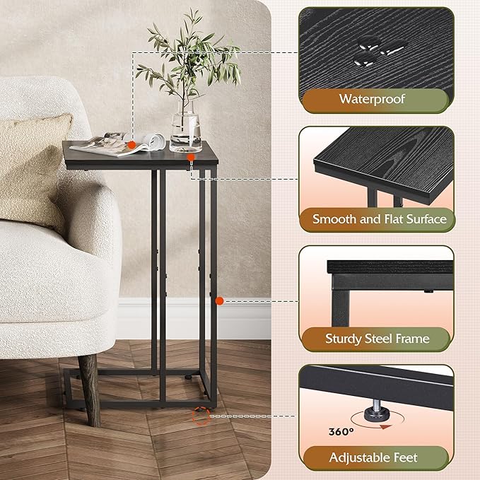 WLIVE Black Side Table, C Table End Table - Image 5