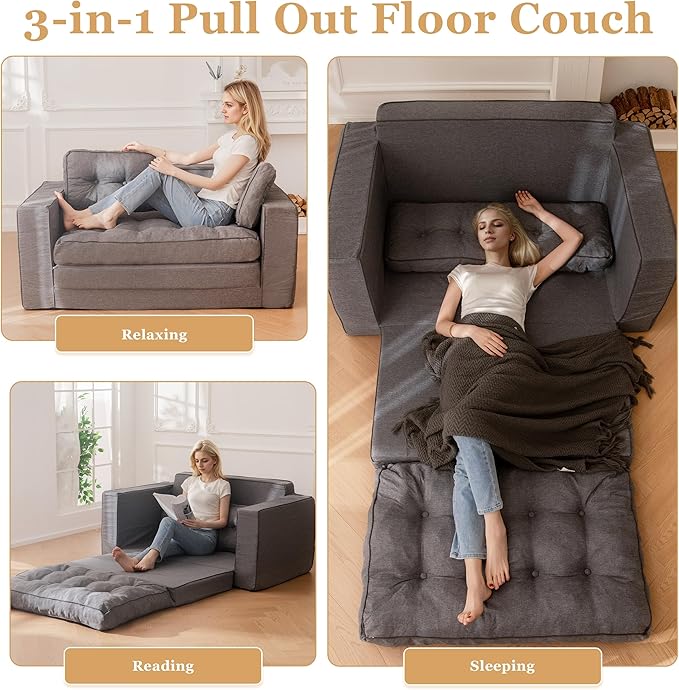 YOSHOOT Loveseat Sleeper Sofa, 3-in-1 Pull Out Floor Couch - Image 4