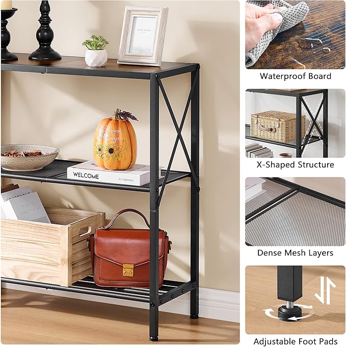 Hoctieon Industrial Console Table, 3-Tier Entryway Tables, Metal Frame - Image 5