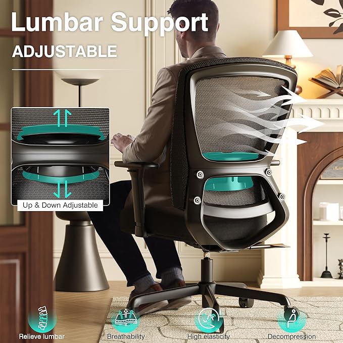 T96C Ergonomic Home Office Chair, Mesh Computer Desk Chair - Image 2