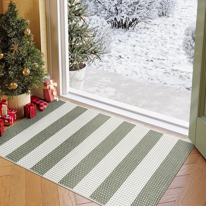 OJIA Fall Front Door Mat 24"x36" Halloween Doormat Striped Porch Rugs Checkered - Image 9