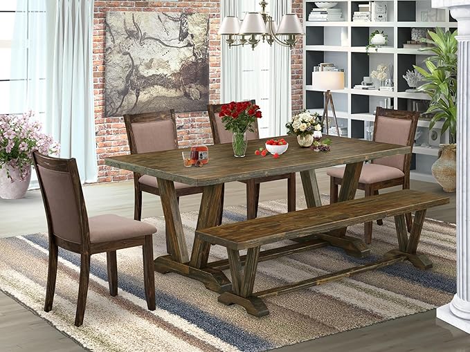 East West Furniture V777MZ748-6 6 Piece Dinette Set Contains a Rectangle Dining - Image 2