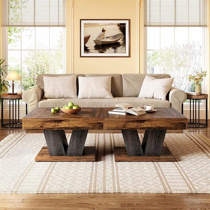LITTLE TREE Square Coffee Table, Modern Rustic Coffee Table - Image 5
