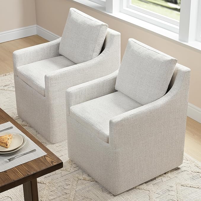 Upholstered Dining Chairs with Casters Easy Assembly Side Deskchair with Rollers - Image 8