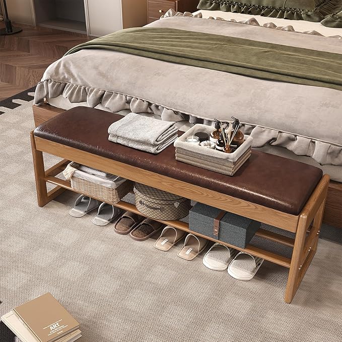 Shoe Rack Bench Seat Rubberwood 2-Tier Wooden Storage Bench 550lbs Compact - Image 9
