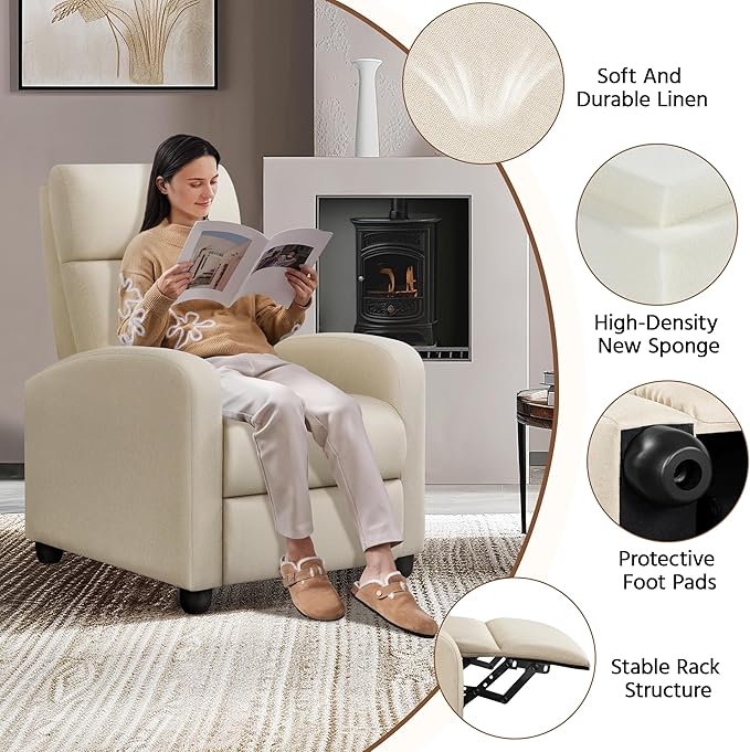 Yaheetech Modern Fabric Recliner Chair Sofa Adjustable Single Sofa - Image 5