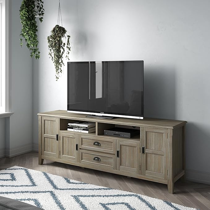 SIMPLIHOME Burlington SOLID WOOD 72 inch Wide Transitional TV Media Stand in - Image 2
