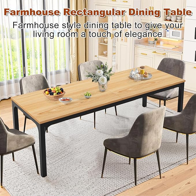 Rectangular Dining Table for 6-8, 78-Inch Modern Dinner Table Wooden Kitchen - Image 6