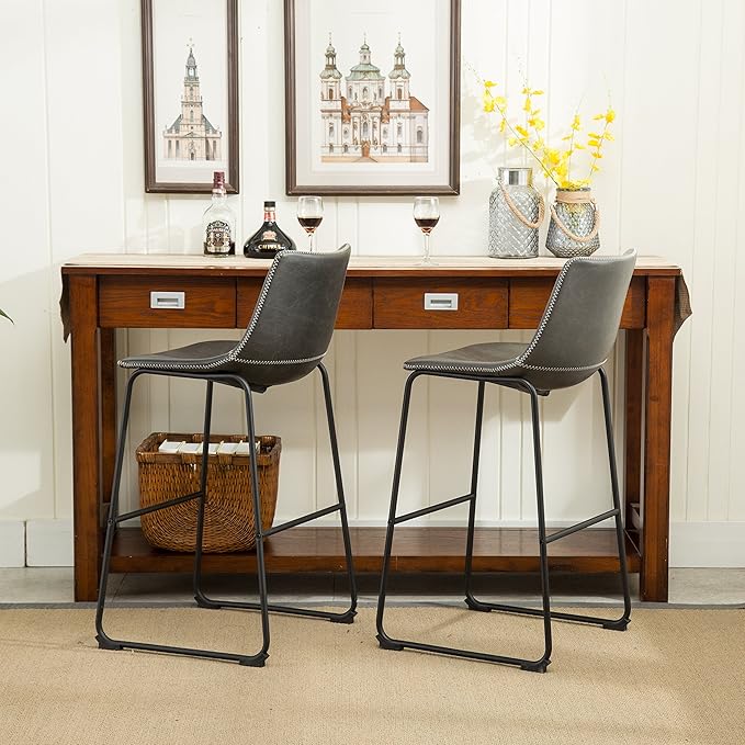 Roundhill Furniture Lotusville Vintage PU Leather Bar Stools, Antique Gray - Image 11