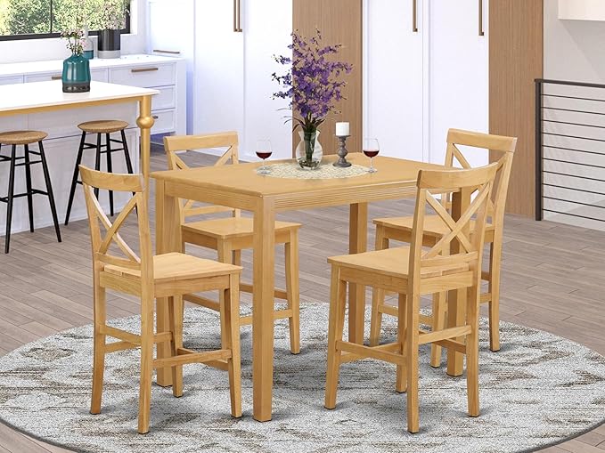 East West Furniture YAPB5-OAK-W 5 Piece Kitchen Counter Set Includes a - Image 2