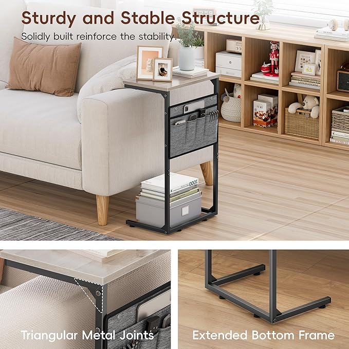 Vagusicc C Shaped End Table, Small Couch Side Table, Tall Arm Chair Table TV - Image 6