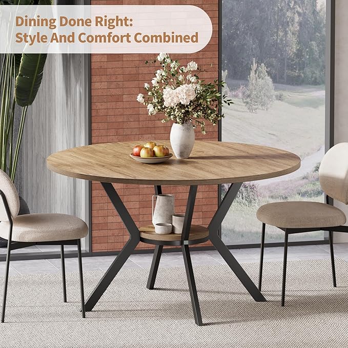 Round Dining Table for 4, 42 Inch Farmhouse Kitchen Table - Image 8