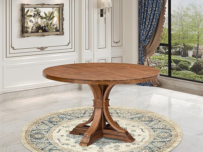I57-0N-TP Breakfast Table with Acacia Wood Round Tabletop and Elegant Pedestal - Image 2