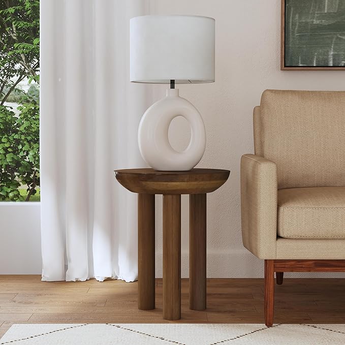 HomePop Walnut Mango Wood 3-Leg End/Side Round Table - Image 2