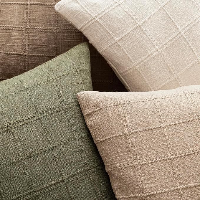 Foindtower Set of 2 Decorative Linen Check Throw Pillow Covers Neutral - Image 4