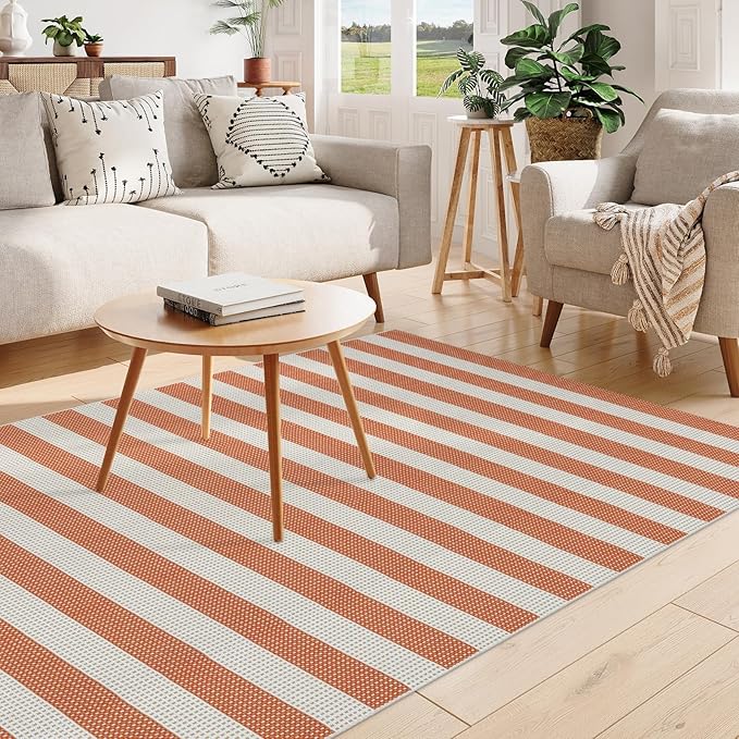 OJIA Outdoor Patio Rug 5'x7', Striped Outdoor Rugs Washable Checkered Area Rugs - Image 8