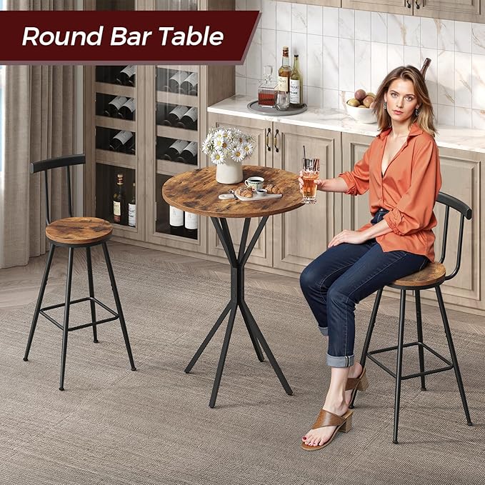 Bar Table, Round High Top Pub Table, 36.2'' Tall Cocktail Table, Metal Frame - Image 2