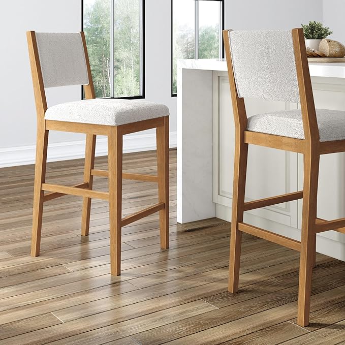 Plank+Beam Sereno Bar Stool, Sturdy Wood Modern Kitchen Bar Height Stool - Image 9