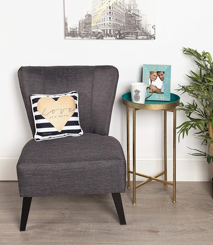 Kate and Laurel Celia Round Metal Foldable Tray Accent Table, Teal - Image 7