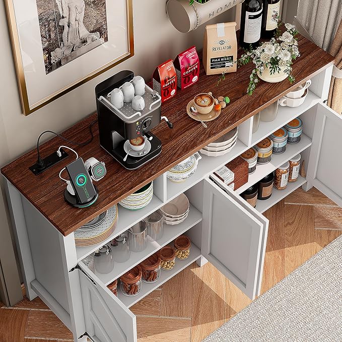 Buffet Sideboard with Storage with Power Outlets & LED Light 4 Doors, Dining - Image 7