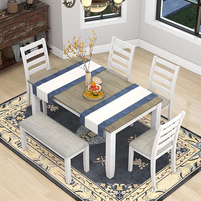 Merax 6-Piece Wooden Rectangular Dining Table Set - Image 2