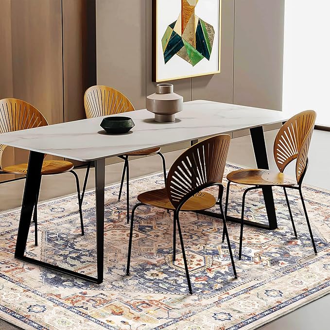 3'x5' Blue Khaki Vintage Washable Thin Area Rug Traditional Floor Cover - Image 2