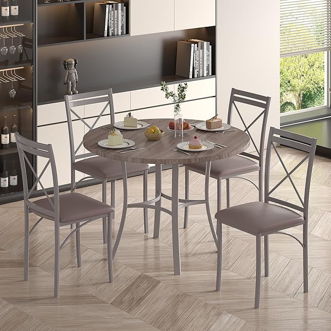 VECELO 36" Round Dining Table for 4, Wood Grain Dinette - Image 7