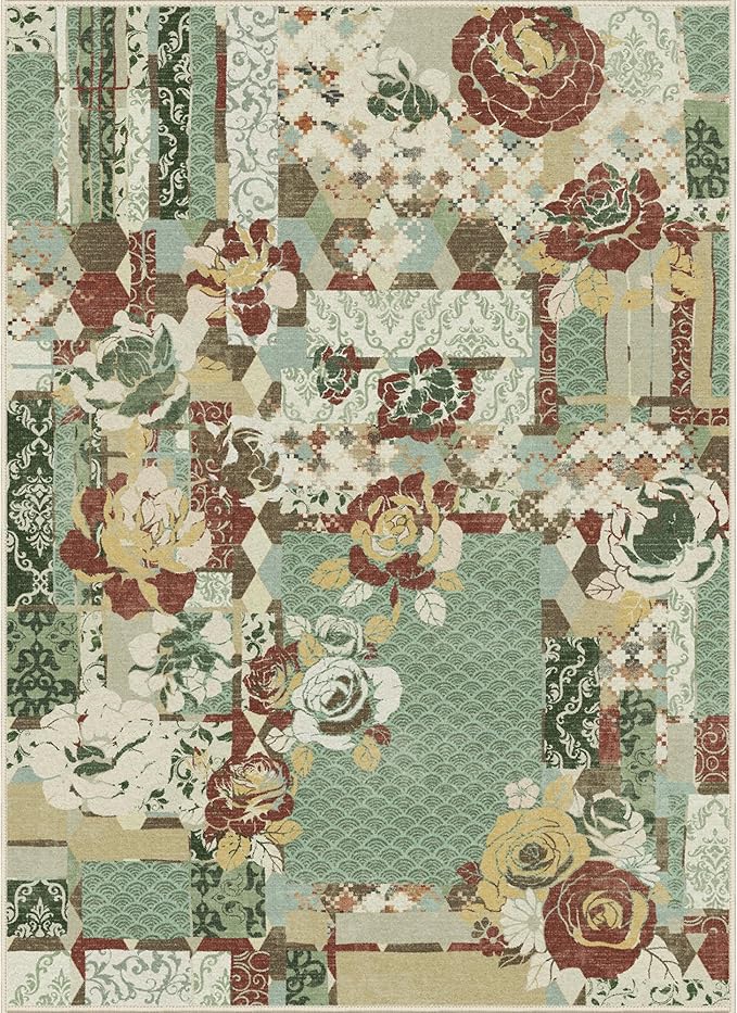 GENIMO 5X7 Floral Area Rugs for Living Room, Machine Washable Non Slip Vintage - Image 9