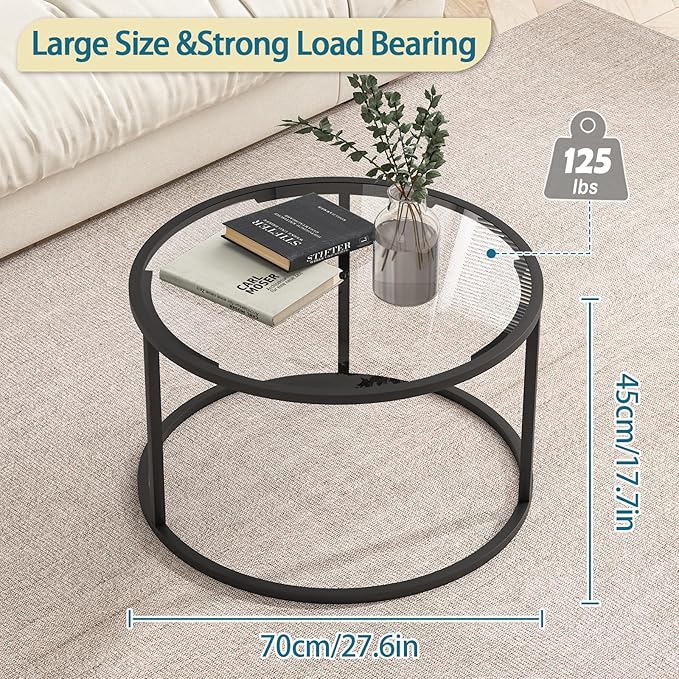 Round Coffee Table, Small Black Coffee Table - Image 2