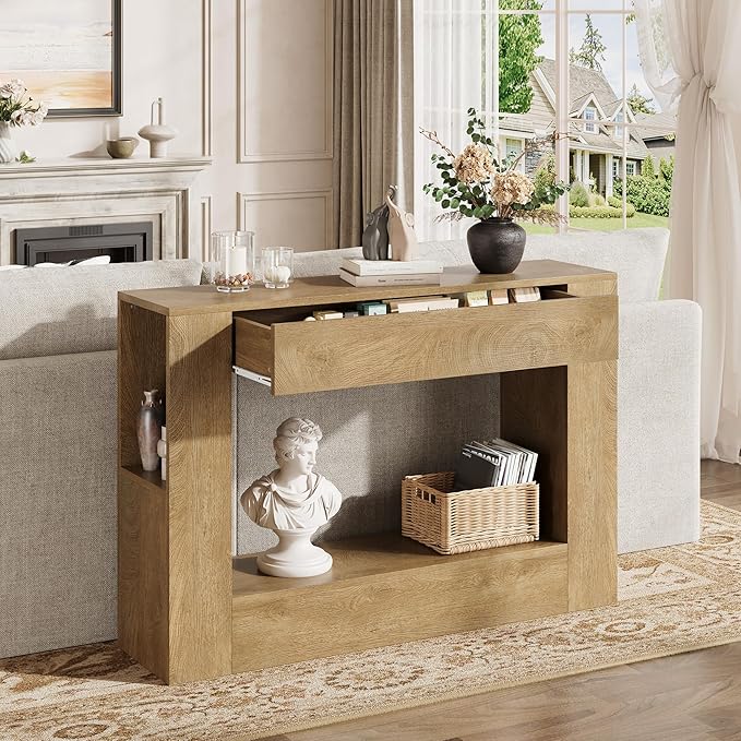 Farmhouse Console Table with Drawer, Narrow Sofa Table Behind Couch - Image 3