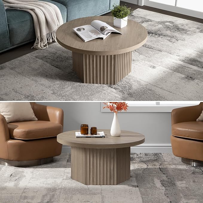 SICOTAS Round Coffee Table for Living Room, Modern Fluted Circle Center Coffee - Image 8