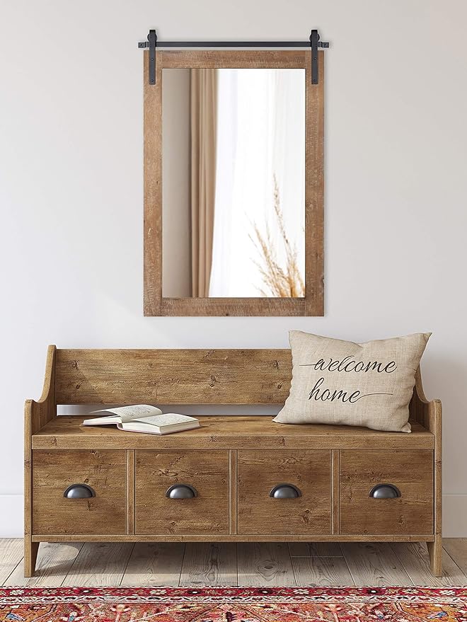 Kate and Laurel Cates Farmhouse Wood Framed Wall Mirror, 24 x 38, Rustic Brown - Image 2
