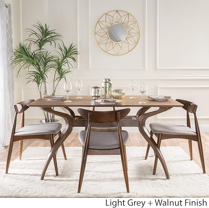 Christopher Knight Home Barron Fabric and Walnut Wood Dining Set, 5-Pcs Set - Image 5