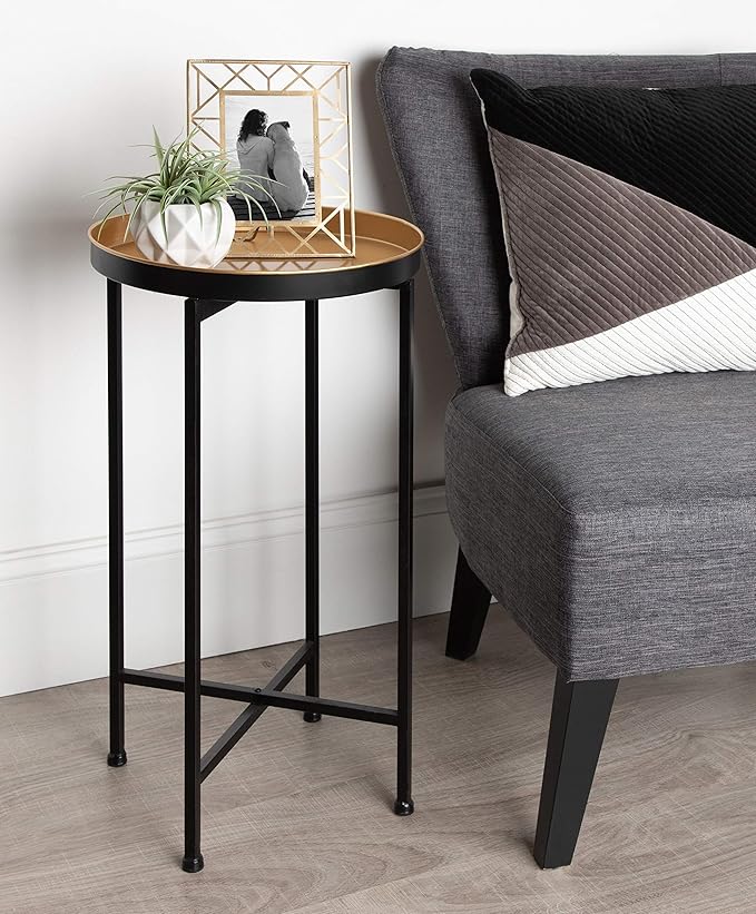Kate and Laurel Celia Round Foldable Tray Accent Table, Modern Minimalist - Image 2