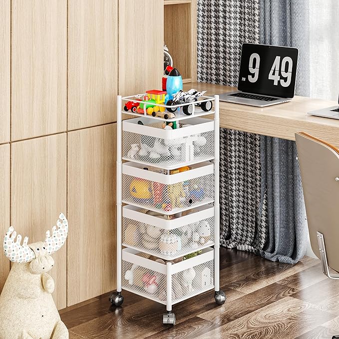 Rotating Kitchen Storage Rack, Fruit and Vegetable Basket Cart, Bathroom Shelf - Image 5