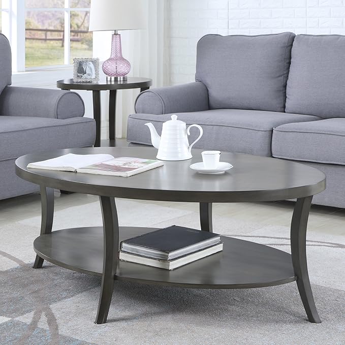 Roundhill Furniture Contemporary Perth Oval Shelf Coffee Table Set - Image 2