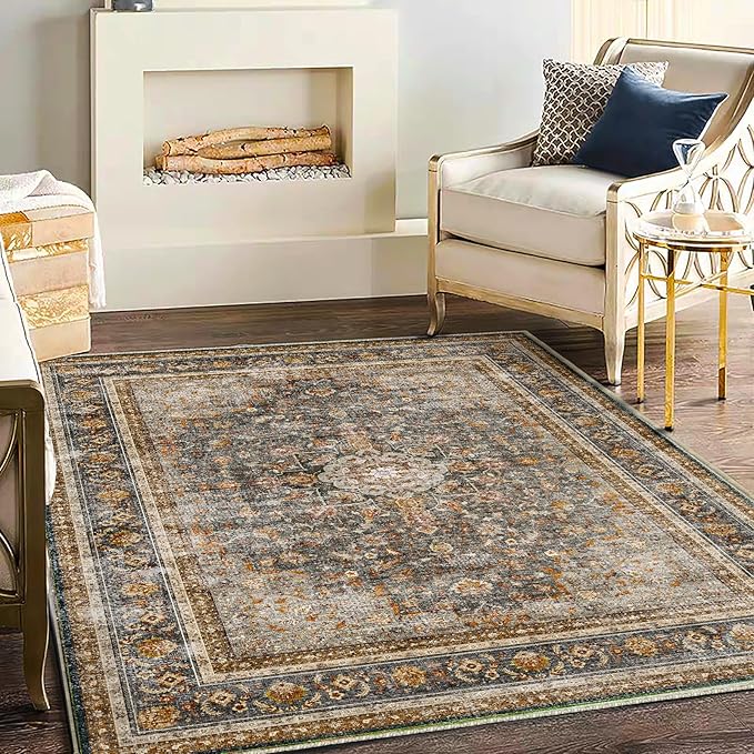 Washable Area Rug 4'x6' Traditional Floor Cover Foldable Thin Rugs Retro by CHAMPLANT